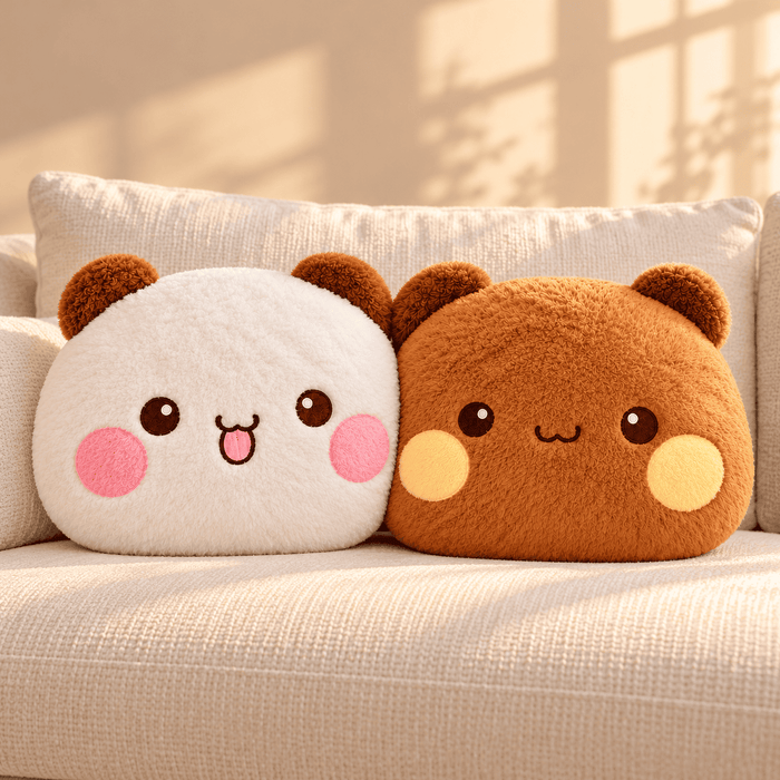 Bubu and Dudu cushions together on an ivory sofa