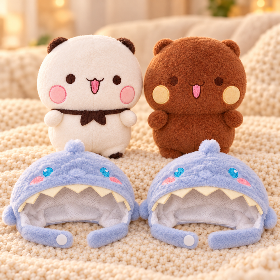 Peluche Bubu e Dudu con le maschere da squalo rimosse